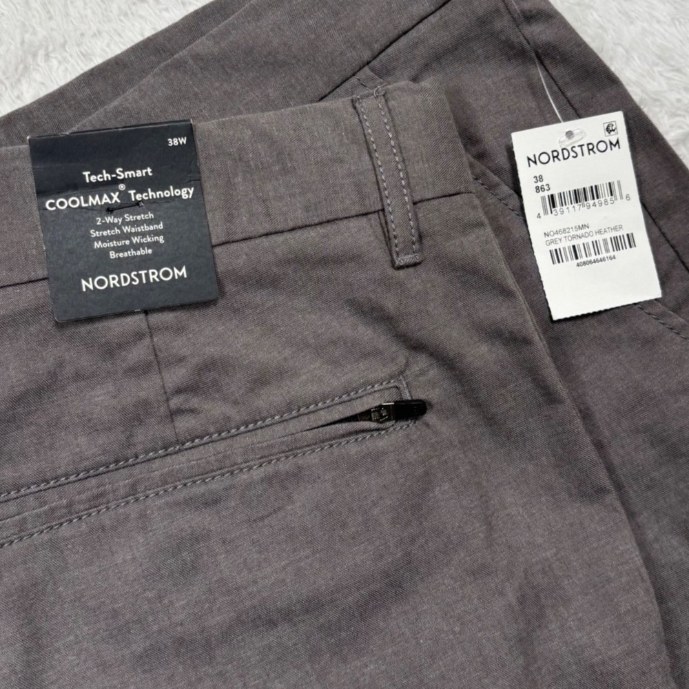 Nordstrom Tech-Smart Shorts Men 38 SLIM Grey COOLMAX Stretch Chino Golf Gift 8"